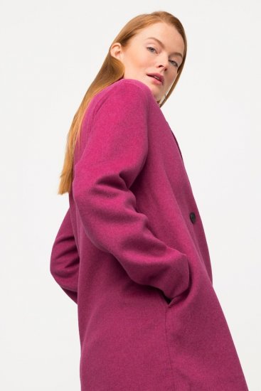 Ulla Popken 816744 Dubbelknäppt kappa i ullook Rosa - Kappor - Kappor i stora storlekar