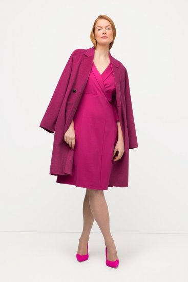 Ulla Popken 816744 Dubbelknäppt kappa i ullook Rosa - Kappor - Kappor i stora storlekar