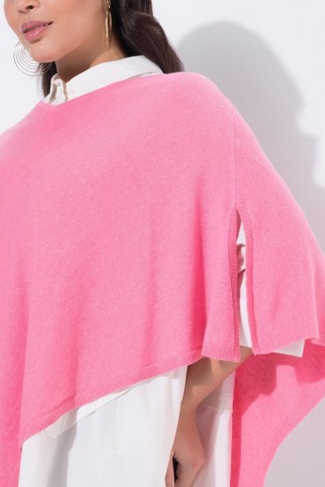Ulla Popken 820512 Stickponcho i ullmix med V-ringning Ljusrosa - Ponchos & capes - 