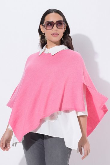 Ulla Popken 820512 Stickponcho i ullmix med V-ringning Ljusrosa - Ponchos & capes - 