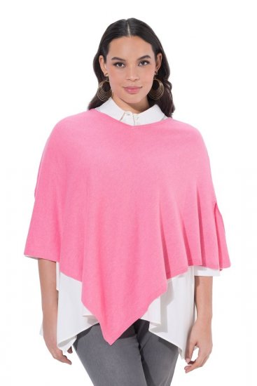 Ulla Popken 820512 Stickponcho i ullmix med V-ringning Ljusrosa - Ponchos & capes - 