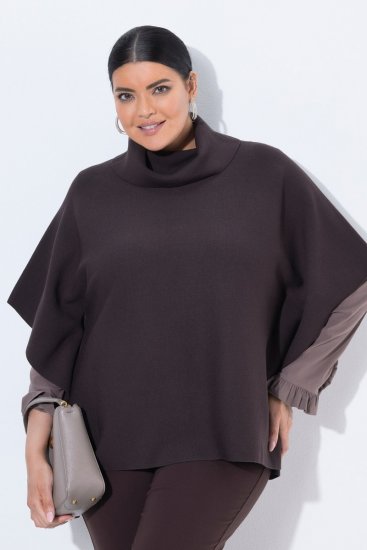 Ulla Popken 820620 Ponchotröja med polokrage Mahognybrun - Ponchos & capes - 