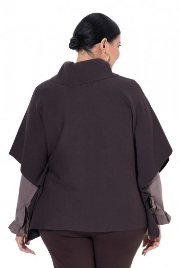 Ulla Popken 820620 Ponchotröja med polokrage Mahognybrun - Ponchos & capes - 