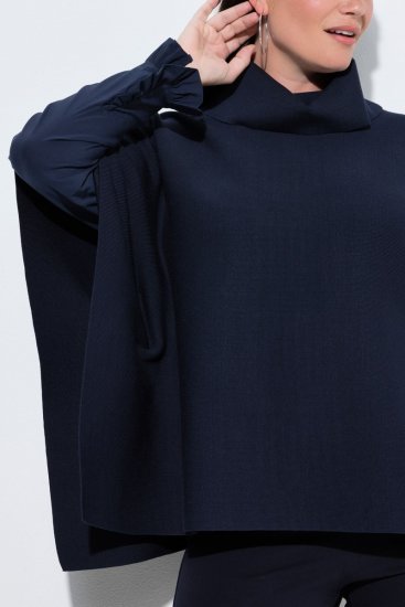 Ulla Popken 820620 Ponchotröja med polokrage Mörkblå - Ponchos & capes - 