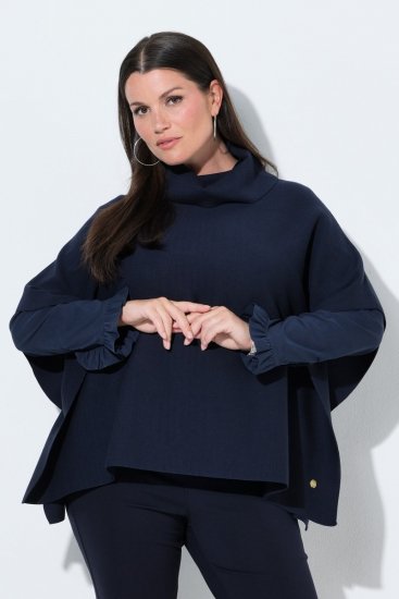 Ulla Popken 820620 Ponchotröja med polokrage Mörkblå - Ponchos & capes - 