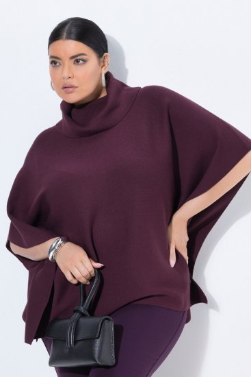 Ulla Popken 820620 Ponchotröja med polokrage Plommon - Ponchos & capes - 