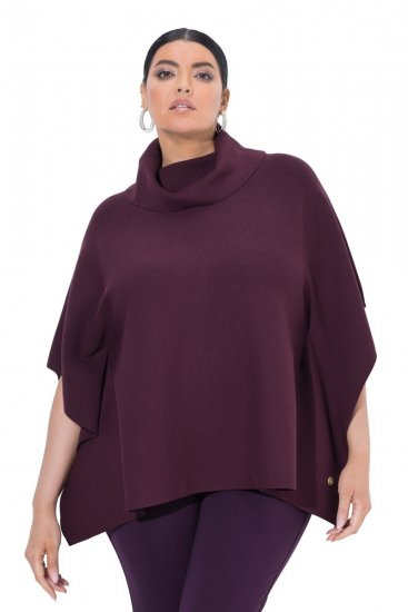 Ulla Popken 820620 Ponchotröja med polokrage Plommon - Ponchos & capes - 