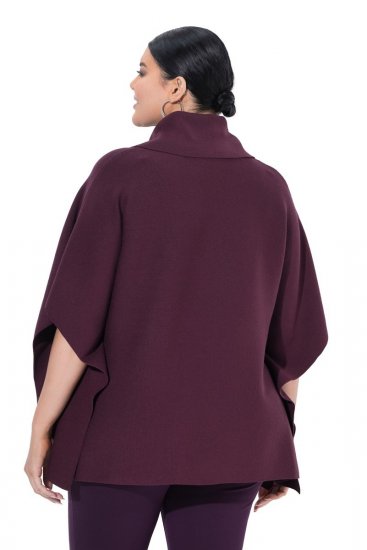 Ulla Popken 820620 Ponchotröja med polokrage Plommon - Ponchos & capes - 