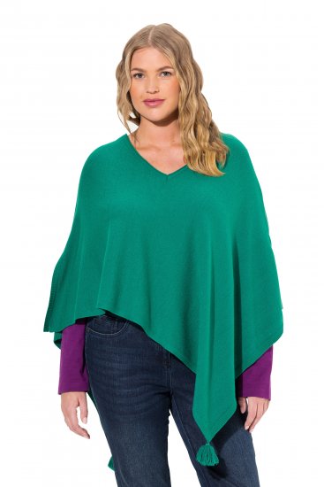 Ulla Popken Knit Pointed Hem Poncho Emerald Green - Collegetröjor & hoodies - 