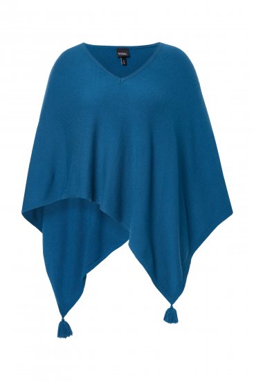 Ulla Popken Knit Pointed Hem Poncho Cerulean - Collegetröjor & hoodies - 