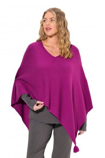 Ulla Popken Knit Pointed Hem Poncho Berry - Collegetröjor & hoodies - 