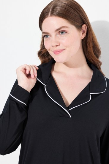 Ulla Popken 823030 Pyjamas med skjortkrage Svart - Pyjamas/Loungewear - 