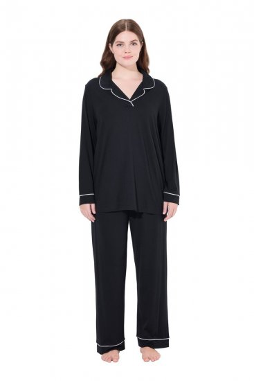 Ulla Popken 823030 Pyjamas med skjortkrage Svart - Pyjamas/Loungewear - 