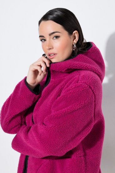 Ulla Popken 823371 Teddyjacka med huva och quiltade fickor Fuchsia - Fleecekläder - 