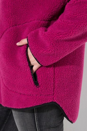 Ulla Popken 823371 Teddyjacka med huva och quiltade fickor Fuchsia - Fleecekläder - 