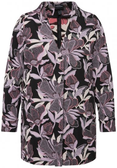 Ulla Popken 823967 Blommig jacquardkavaj med 3/4-ärm Svart - Kavajer - Damkavajer i stora storlekar
