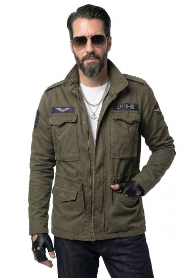 JP1880 Field Jacket with Badges Vintage Look TALL Moss Green - TALL jackor - TALL jackor med extra ärmlängd