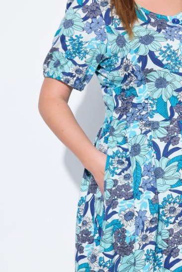 Ulla Popken 824966 Blommig skjortklänning Mörkblå - Skjortklänningar - 