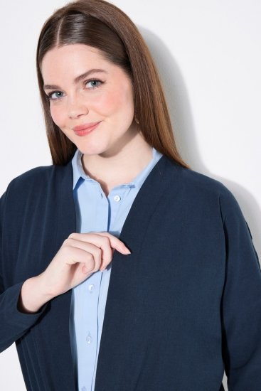 Ulla Popken 827116 Bolero med ståkrage i linnemix Mörkblå - Boleros - 