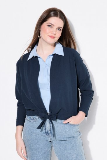 Ulla Popken 827116 Bolero med ståkrage i linnemix Mörkblå - Boleros - 