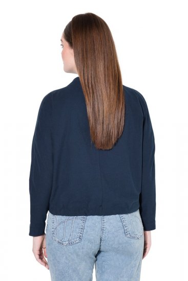 Ulla Popken 827116 Bolero med ståkrage i linnemix Mörkblå - Boleros - 