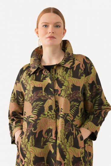Ulla Popken 827217 Kortärmad skjortblus med savannmönster Svart - Skjortblusar - Skjortblusar i stora storlekar