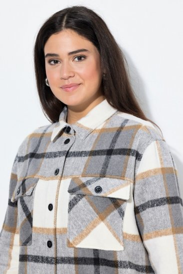 Ulla Popken 831641 Rutig skjortjacka i ullmix Antracit - Jackor - Damjackor i stora storlekar