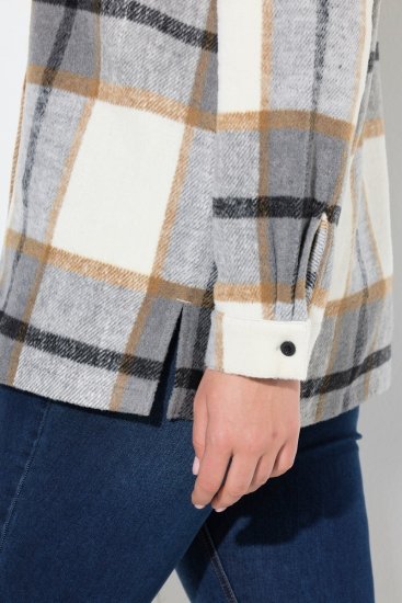 Ulla Popken 831641 Rutig skjortjacka i ullmix Antracit - Jackor - Damjackor i stora storlekar