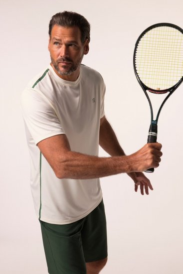 JP1880 QuickDry Stripes Tennis T-Shirt Off White - Träningskläder & friluft - Träningskläder till herr i stora storlekar