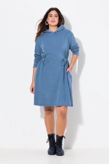 Ulla Popken 834536 Sweatklänning med huva Denimblå - Sweatklänningar - 