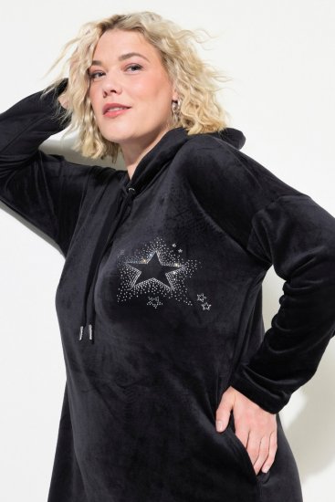 Ulla Popken 834550 Långärmad klänning med huva Svart - Sweatklänningar - 