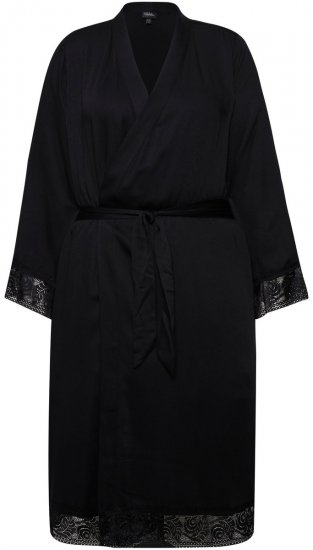 Ulla Popken 834837 Kimono-morgonrock med spets Svart - Morgonrockar & badrockar - 