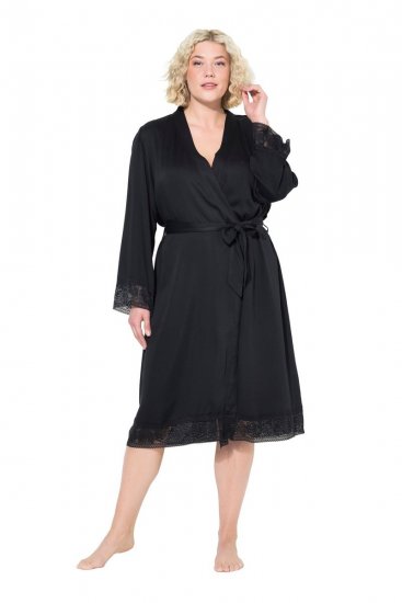 Ulla Popken 834837 Kimono-morgonrock med spets Svart - Morgonrockar & badrockar - 