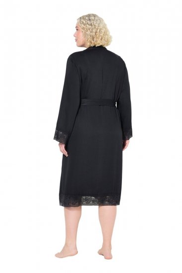 Ulla Popken 834837 Kimono-morgonrock med spets Svart - Morgonrockar & badrockar - 