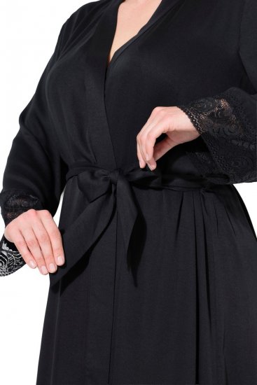 Ulla Popken 834837 Kimono-morgonrock med spets Svart - Morgonrockar & badrockar - 
