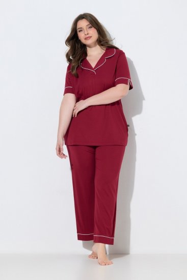Ulla Popken 835397 Kortärmad pyjamas med skjortkrage Lila - Pyjamas/Loungewear - 