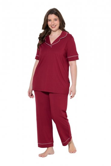 Ulla Popken 835397 Kortärmad pyjamas med skjortkrage Lila - Pyjamas/Loungewear - 