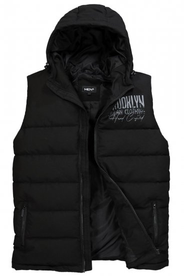 Men+ 442 Quiltad väst med huva och tryck Svart - Jackor - Stora jackor - 2XL-12XL