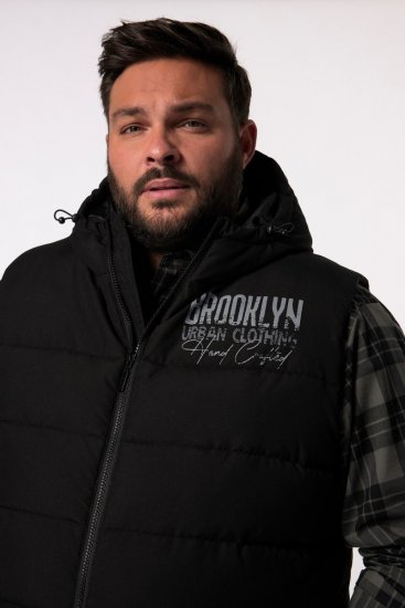 Men+ 442 Quiltad väst med huva och tryck Svart - Jackor - Stora jackor - 2XL-12XL