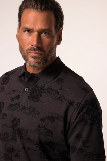 JP1880 Pique with All-over Print Polo Shirt TALL Black - TALL pikétröjor - TALL Pikétröjor för långa män