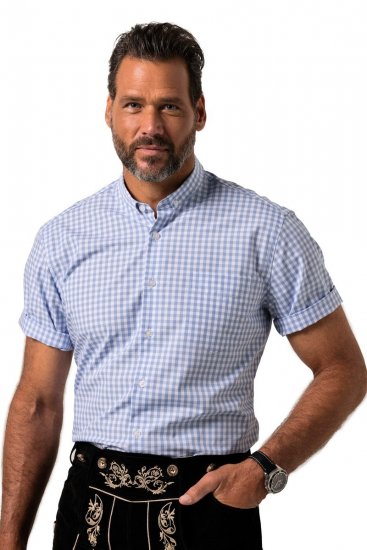 JP1880 Shirt Traditional Short Sleeve Checked Light Blue - Skjortor - Stora skjortor - 2XL-8XL