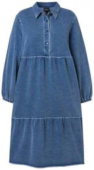Ulla Popken 840972 Sweatklänning med volanger Indigo - Sweatklänningar - 