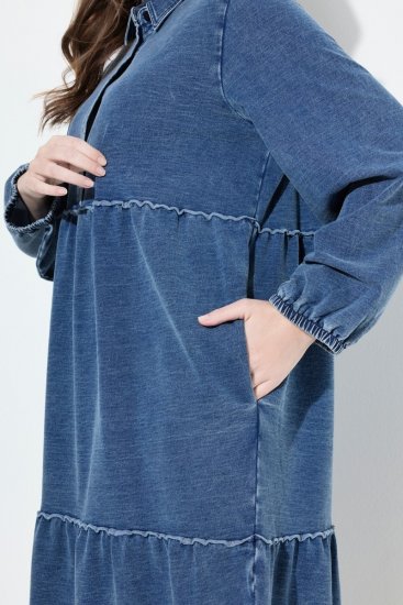 Ulla Popken 840972 Sweatklänning med volanger Indigo - Sweatklänningar - 
