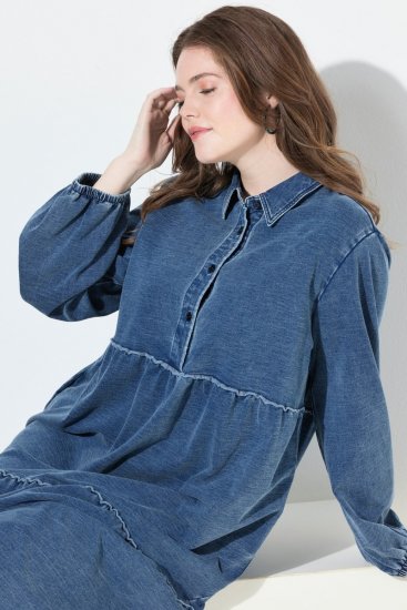 Ulla Popken 840972 Sweatklänning med volanger Indigo - Sweatklänningar - 