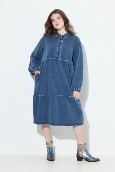 Ulla Popken 840972 Sweatklänning med volanger Indigo - Sweatklänningar - 