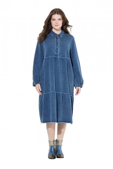 Ulla Popken 840972 Sweatklänning med volanger Indigo - Sweatklänningar - 
