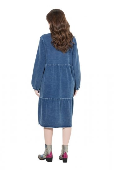 Ulla Popken 840972 Sweatklänning med volanger Indigo - Sweatklänningar - 