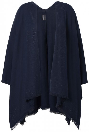 Ulla Popken 841117 Oversize stickponcho med strass Mörkblå - Ponchos & capes - 