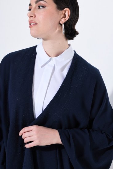 Ulla Popken 841117 Oversize stickponcho med strass Mörkblå - Ponchos & capes - 