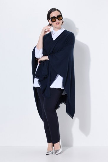 Ulla Popken 841117 Oversize stickponcho med strass Mörkblå - Ponchos & capes - 